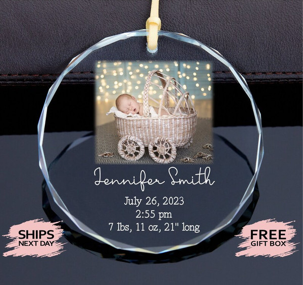 Personalized Photo Baby's First Christmas Glass Ornament, Baby Christmas Ornament, Baby Photo Glass Ornament, Custom Photo Glass Ornament.jpg