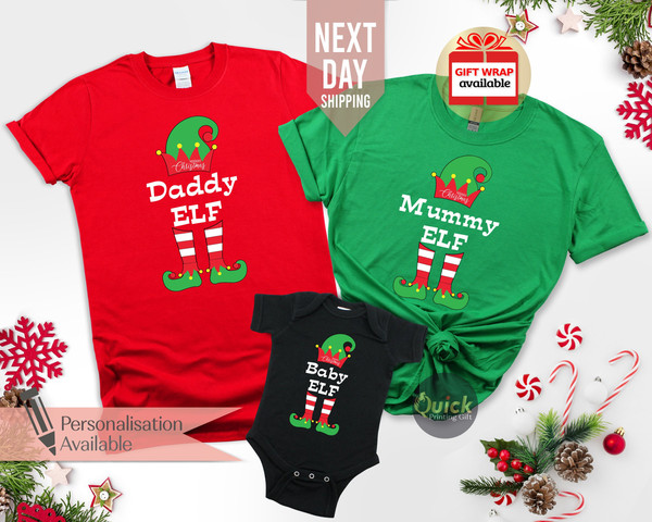 Personalised Family Matching Christmas Elf Shirts, Custom Elf Shirts, Daddy Mummy Baby Elf Shirt, Funny Christmas Tshirt, Xmas Gift Dad Mum.jpg