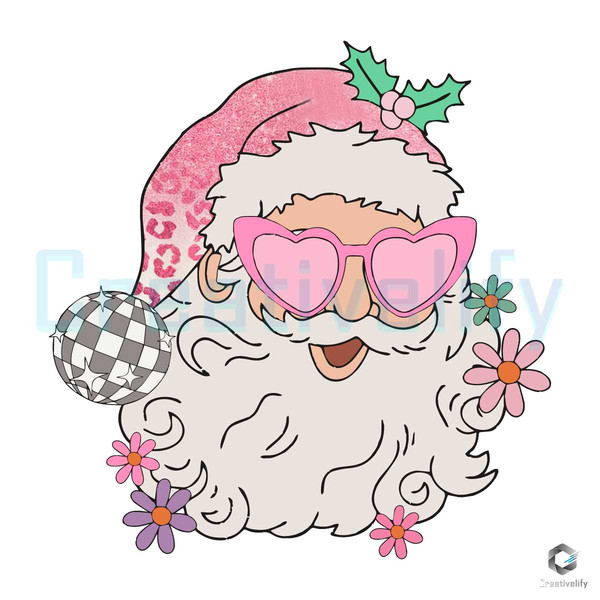 Pink Disco Santa PNG Merry Xmas File Sublimation.jpg