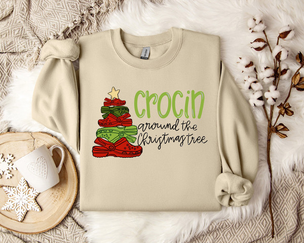 Festive Crocin Around Christmas Winter Sweatshirt, Holiday Season Crocin Lover's Cozy Christmas Pullover, Crocin Enthusiast's Sweatshirt.jpg