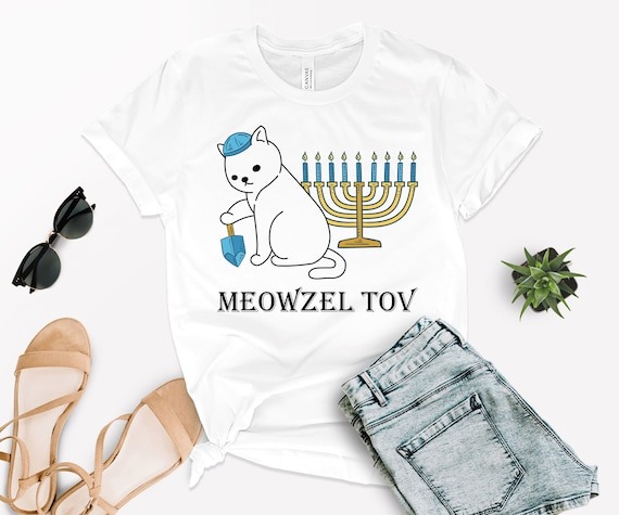 Meowzel Tov Tee, Hanukkah Shirts For Women, Festival Of Lights Tee, Menorah Cat Shirt, Festive Cat Mazel Tov Shirt, Cat Shirt,Chanukah Shirt.jpg