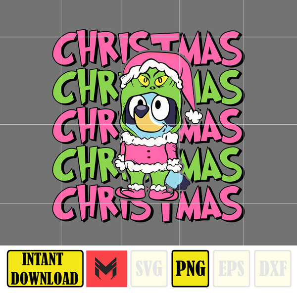Pink Blue Dog & Christmas Png, Christmas Cartoon Png, Funny Christmas 2023 Png, Blue Dog and Family Png, Pink Christmas Png File (5).jpg