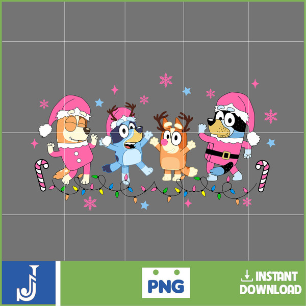 Pink Blue Dog & Christmas Png, Christmas Cartoon Png, Funny Christmas 2023 Png, Blue Dog and Family Png, Pink Christmas Png File (1).jpg