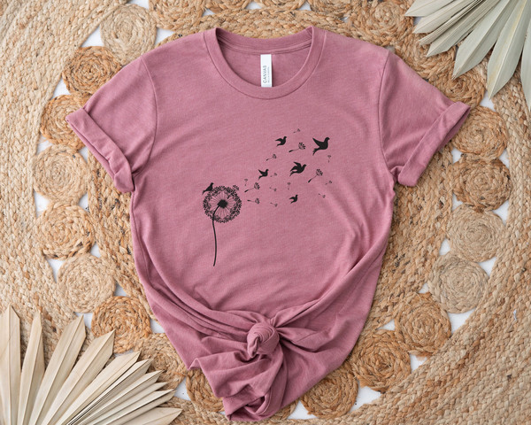 Dandelion With Birds Shirt, Floral Shirt, Wildflower Shirt, Inspirational Shirt, Flower Women Shirt, Nature Lover Gift, Meditation Shirt.jpg