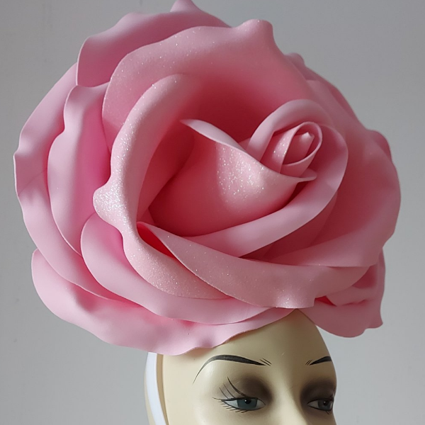 wedding headdress bride giant pink rose fascinator Kentucky Derby hat,.jpg