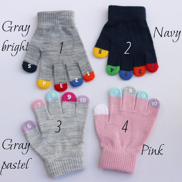 kids finger gloves pink gray navy