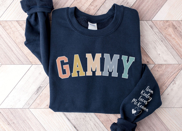 Personalized Gammy Sweatshirt with Kids Names on Sleeve, Custom Gammy Sweater, Grandma Gift from Grandkids, Mother's Day Gift, Grandma Gift.jpg