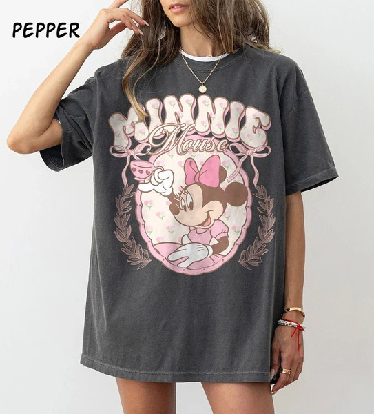 Retro Disney Pink Tea Minnie Mouse Comfort Colors Shirt, Minnie Mouse Shirt, Disney World Shirt, Disney Floral Shirt, Disney Family Shirts.jpg