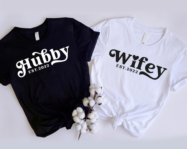Custom Wifey and Hubby Shirt, Personalized Wedding Shirt, Bride and Groom Shirt, Wedding Date Shirt, Honeymoon Shirt, Married Couple Shirt.jpg