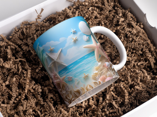 11oz and 15oz 3D Seashells Ocean Beach Mug Wrap Sublimation, 3D Mug Wrap Designs, Mug Sublimation Designs, 3D Mug Template PNG Design.jpg