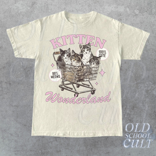 Kitten Wonderland Graphic T-Shirt, Retro 90s Unisex Adult T Shirt, Vintage Cat T Shirt, Nostalgia T Shirt, Relaxed Cotton Tees, Retro Gifts.jpg