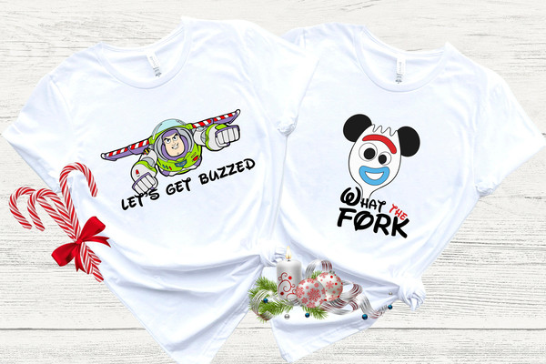 Disney Toy Story Couple Shirt, Buzz Lightyear Shirt, Toy Story Forky Shirt, Let's Get Buzzed, What The Fork, Toy Story Friends Shirt.jpg
