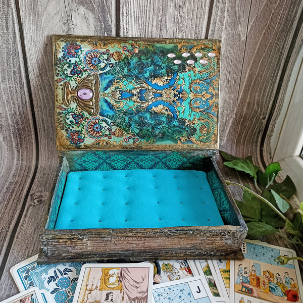 Peacock Book box, Box playing cards, Book-box for cards, Peacock tarot box, Solitaire box, Tarot card box, Jewelry box Peacock (15).jpg