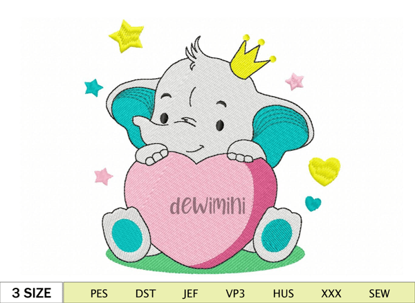 Cute Elephant Love embroidery designs, baby embroidery design, Animals embroidery pattern, Newborn design, Safari embroidery design, 5 Sizes.jpg