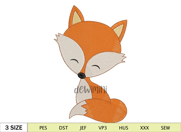 cute fox embroidery design, baby embroidery design, Animals embroidery, 5 Size.jpg