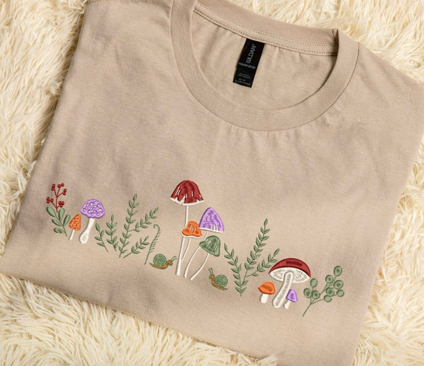 Embroidered Mushroom Tshirt Sweatshirt Hoodie, Cute Mushroom Embroidery Shirt, Embroidered Mushroom Crew Neck Sweatshirt.jpg