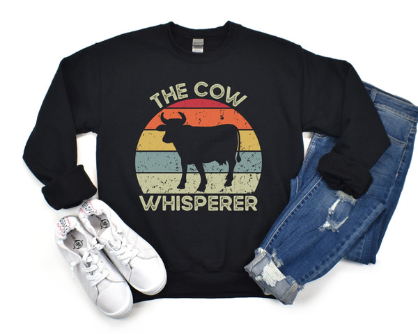 Cow Sweatshirt, Funny Gift for Cow Lover, Cowgirl Sweatshirt, Cow Mom Crewneck, Farm Animal Shirt, Retro Vintage Farmer, The Cow Whisperer.jpg