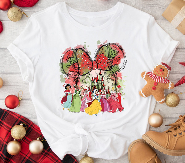 Disney Princesses Christmas Shirts, Disney Watercolor Christmas Castle Shirt, Minnie Ears Christmas Shirt, Disney Christmas Girl Trip Shirt.jpg