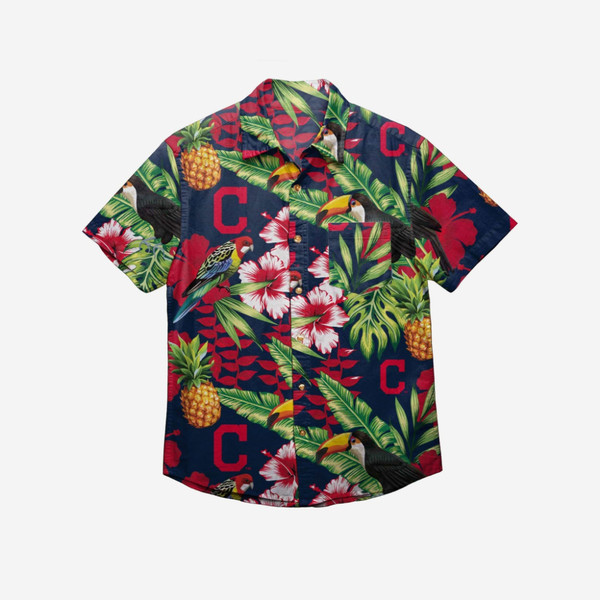Cleveland Guardians Floral Baseball Team Aloha Hawaiian Beach Summer Graphic Prints Button Up Shirt.jpg