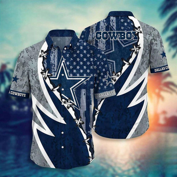 Dallas Cowboys 4th Of July Patriotic American Flags Aloha Hawaiian Beach Summer Graphic Prints Button Up Shirt.jpg