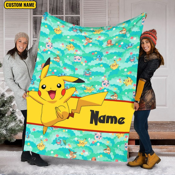 Custom Name Pikachu Blanket , PKM Pikachu Fleece Mink Sherpa Blanket, Cartoon Anime Blanket, Custom Name Blanket, Blanket Birthday Gifts1.jpg