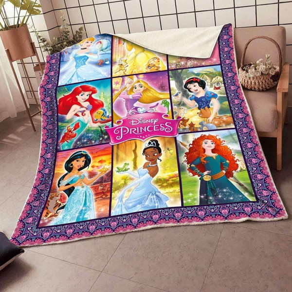 All Disney Princesses Girls Kids Sherpa Fleece Quilt Blanket BL1895 - Wisdom Teez.jpg