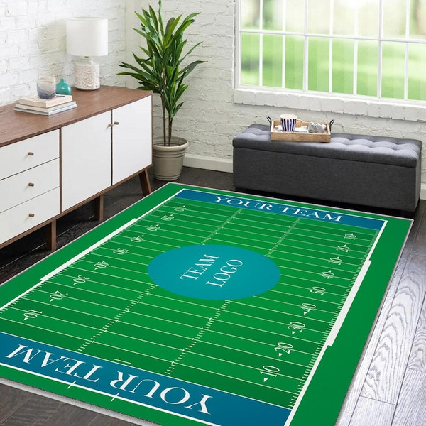 Football Field Area Rug with Your Team Logo, American Football Fans Gift, Sports Lover Gift, Housewarming Gift, Funny Gift for Men1.jpg