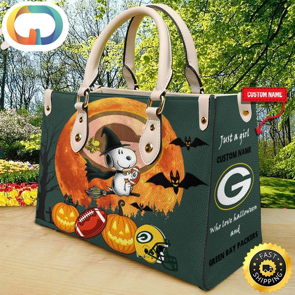 Green Bay Packers NFL Snoopy Halloween Women Leather Hand Bag.jpg