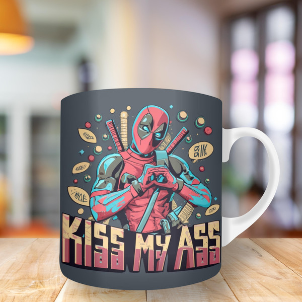 3d deadpool funny kiss my ass Mug, 11oz And 15oz Mug, Mug Design