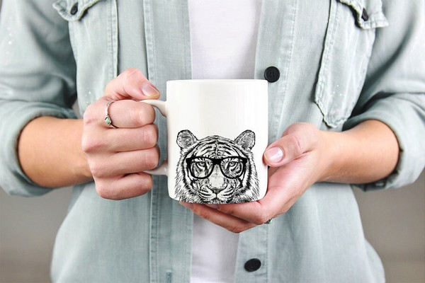 Tiger Mug, Safari Animal Lovers Coffee Mugs, Hipster Nerdy Wild Life Coffee Mug 15 oz 11 oz, Tiger Lovers Gifts Cup Mug, Glass.jpg