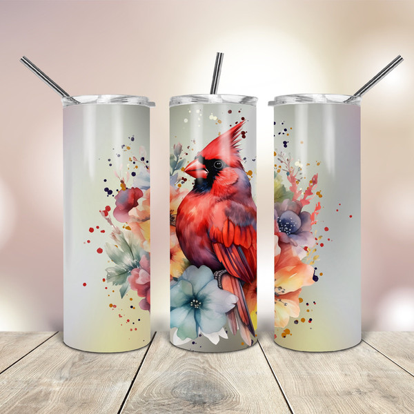 20 Oz skinny Tumbler Png Watercolor Red Cardinal wrap tapered straight template digital download sublimation graphics  instant download.jpg