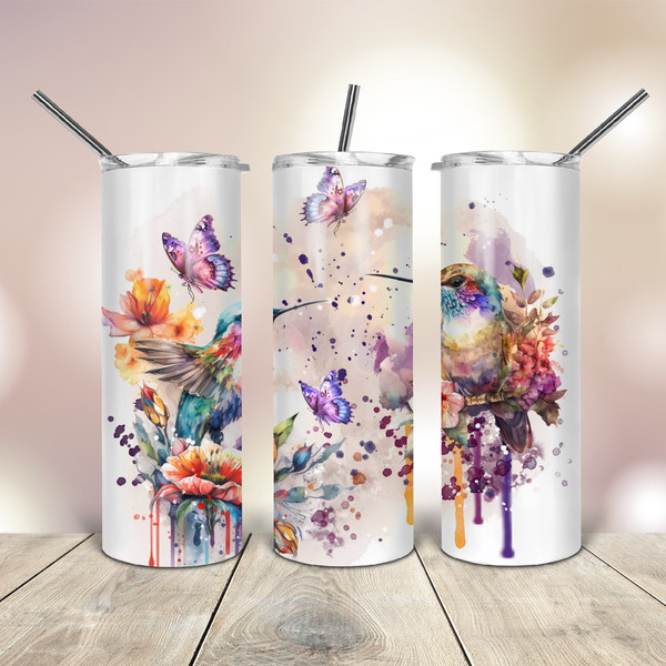 20 Oz skinny Tumbler Watercolor Hummingbird Pastel wrap tapered straight template digital download sublimation graphics  instant download.jpg