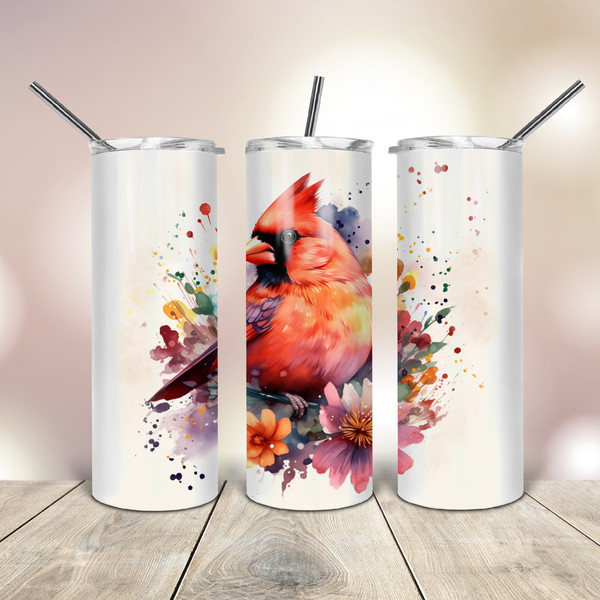 20 Oz skinny Tumbler Watercolor Northern cardinal wrap tapered straight template digital download sublimation graphics  instant download.jpg