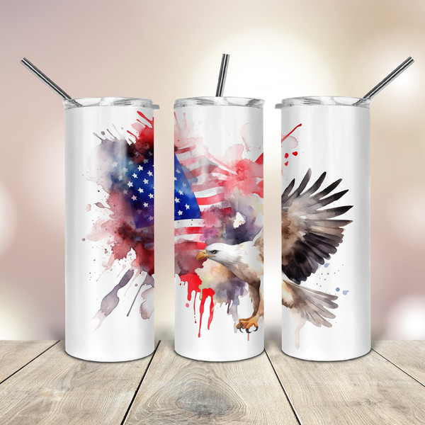20 Oz Tumbler Watercolor American Flag with Eagle  wrap tapered straight template digital download sublimation graphics  instant download.jpg