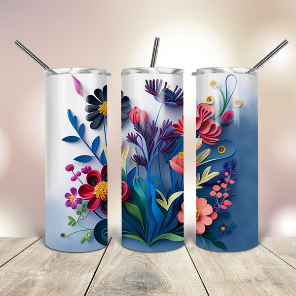 3D Blue Flower Tumbler wrap Png 20 Oz skinny tapered straight template digital download sublimation graphics  instant download  sublimation.jpg