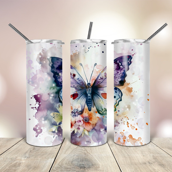 Purple Butterfly 20 Oz skinny Tumbler wrap tapered straight template digital download sublimation graphics  instant download  sublimation.jpg