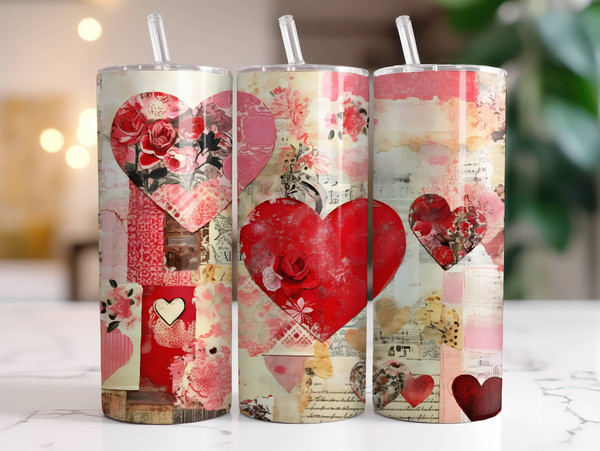 Valentines Day Tumbler Wrap PNG 20 oz Skinny Tumbler Sublimation Design Instant Digital Download Only, Rustic Floral Hearts Tumbler Wrap.jpg