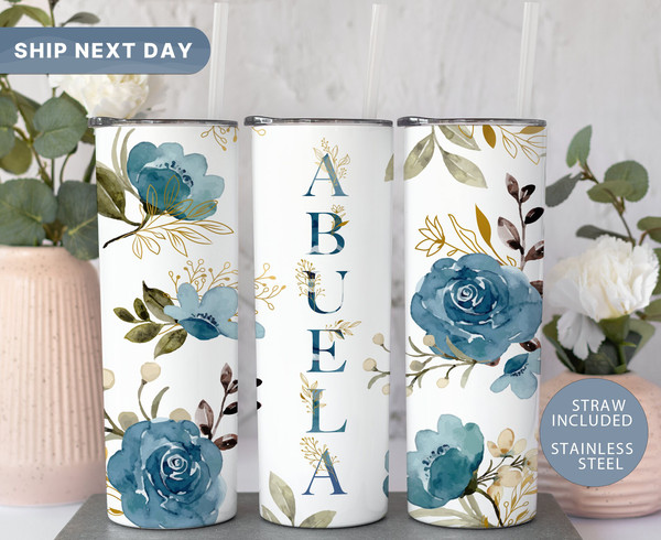 Abuela Tumbler for Grandma, Mother's Day Tumbler, Abuelita Tumbler with Straw, Mothers Day Gift, Floral Grandmother Tumbler, (TM-34BLUE).jpg