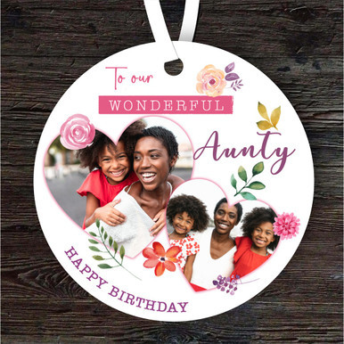 Aunty Floral Heart Photo Frames Birthday Gift Round Personalised Ornament.jpg