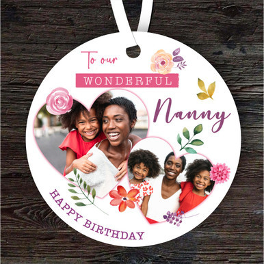 Nanny Floral Heart Photo Frames Birthday Gift Round Personalised Ornament.jpg
