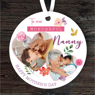 Nanny Floral Heart Photo Frames Mother's Day Gift Round Personalised Ornament.jpg