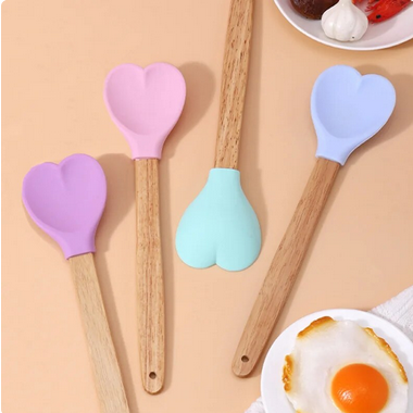 Heart-Shaped Silicone Stirring Spoon Ice Cream Scoop with Wo