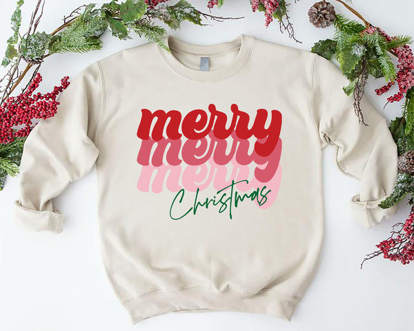 Merry Christmas Sweatshirt, Retro Christmas Outfits, Merry Xmas Sweatshirt, Cozy Christmas Sweatshirts for Women, Xmas Holiday Sweatshirt.jpg
