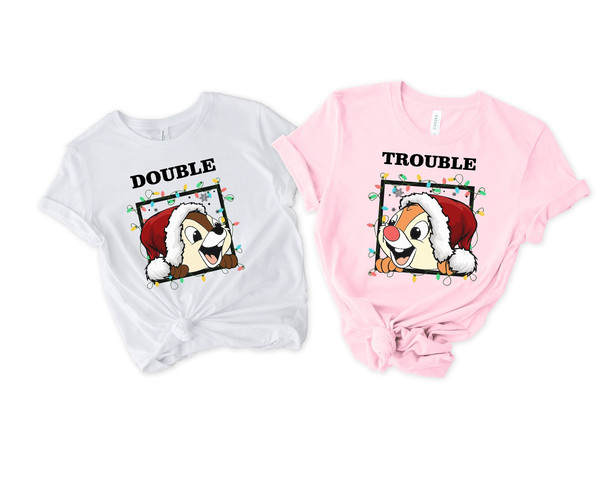 Couples Chip n Dale Double Trouble Christmas Light Shirt, Very Merry Xmas Party Sweatshirt, Disneyland Vacation Gift, Christmas Sibling Tee.jpg