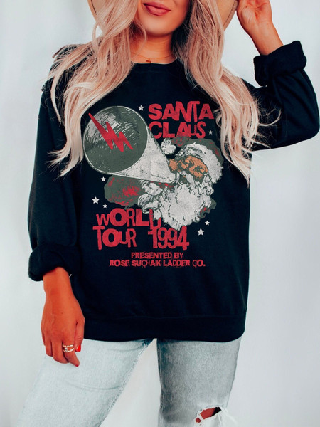 Santa World Tour Sweatshirt Retro Santa Claus Shirt Christmas Pyjamas Christmas Gifts for Her Matching Christmas Crewneck Festive Sweatshirt.jpg