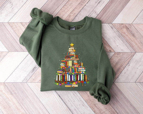 Christmas Book Tree Sweatshirt, Christmas Gift, Gift For Teachers, School Christmas, Book Lovers Christmas Gift, Bookworm Christmas Shirt.jpg