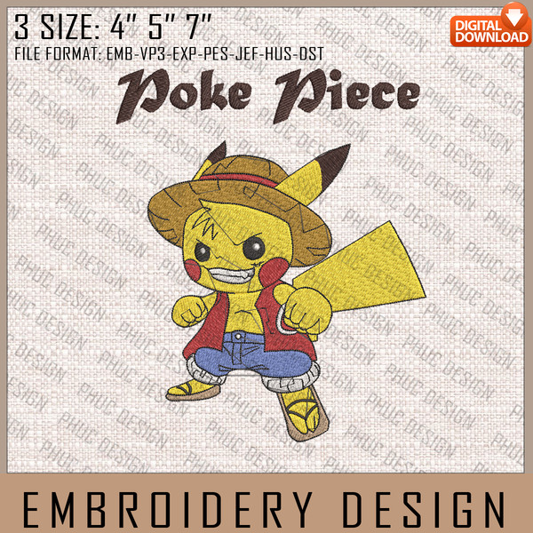Pikachu Cosplay Luffy Embroidery Files, One Piece x Pokemon, Anime Inspired Embroidery Design.jpg