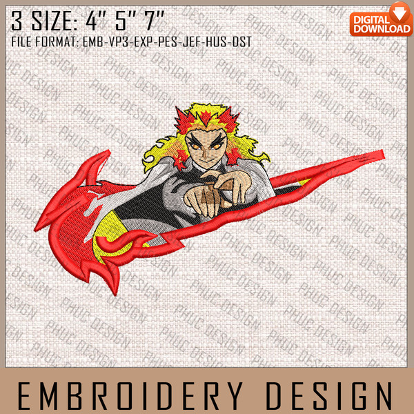 Rengoku Nike Embroidery Files, Nike Embroidery, Demon Slayer, Anime Inspired Embroidery Design, Machine Embroidery Desig.jpg