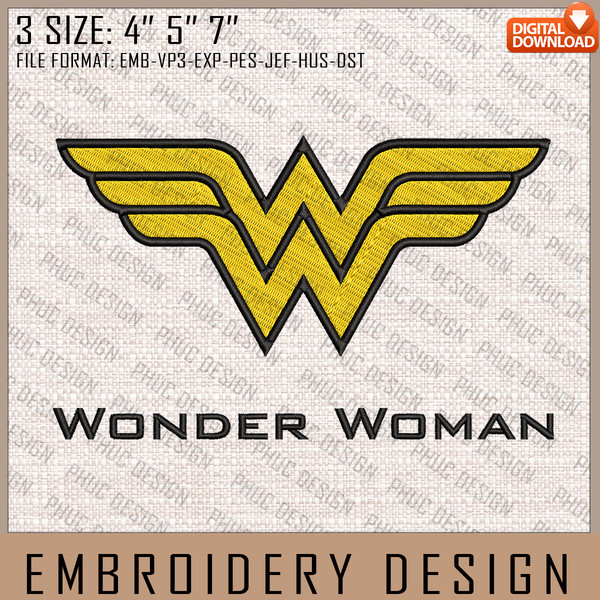 Wonder Woman Embroidery Files, DC Comics, Movie Inspired Embroidery Design, Machine Embroidery Design.jpg