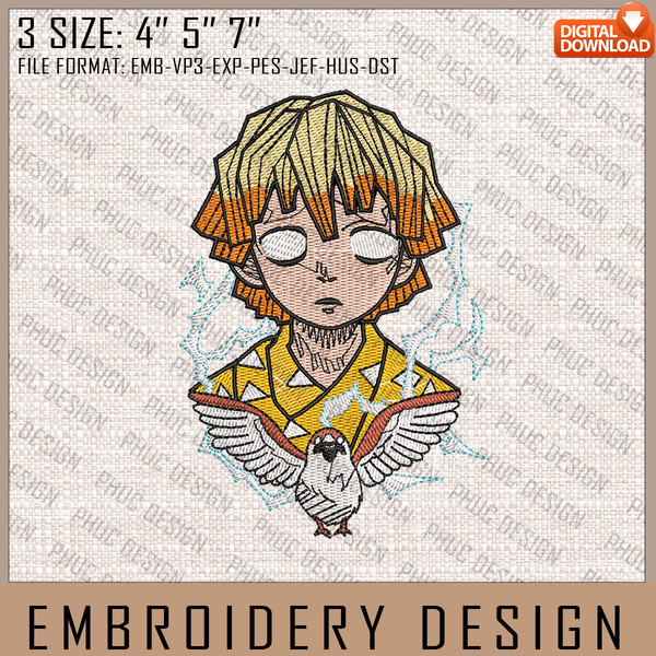 Zenitsu Embroidery Files, Demon Slayer, Anime Inspired Embroidery Design, Machine Embroidery Design 5.jpg